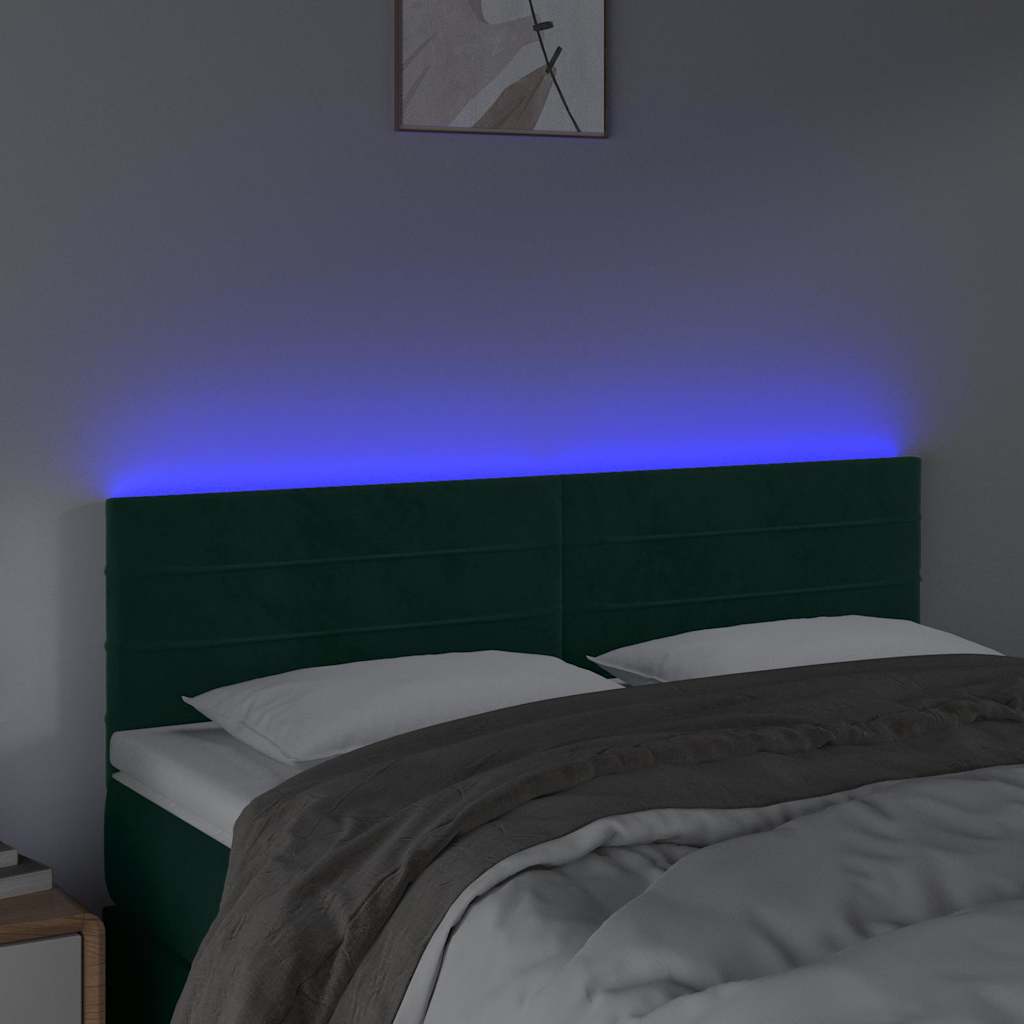 Sötétzöld bársony LED-es fejtámla 144x5x78/88 cm 3