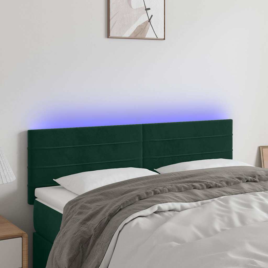 Sötétzöld bársony LED-es fejtámla 144x5x78/88 cm