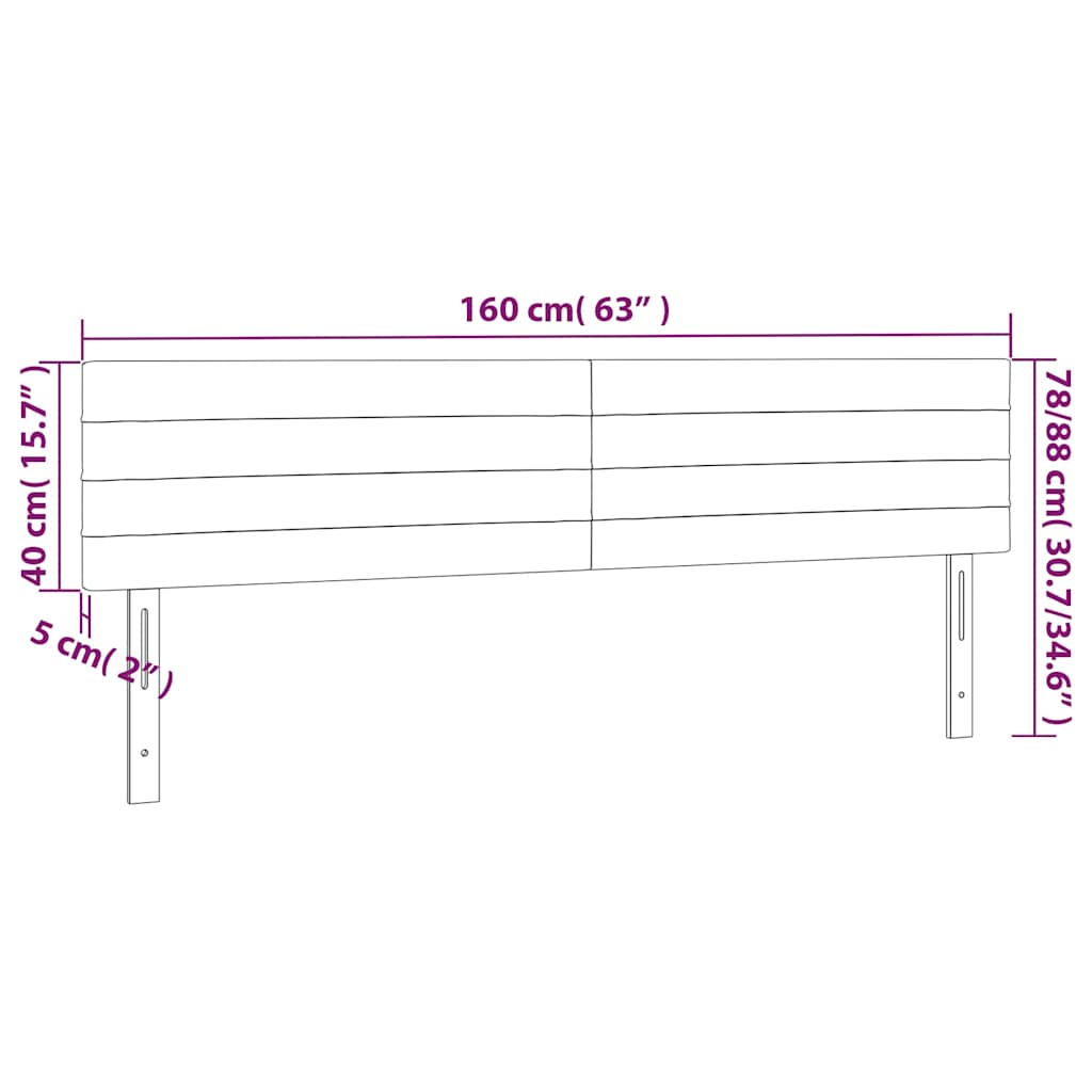 Sötétszürke bársony LED-es fejtámla 160x5x78/88 cm 6