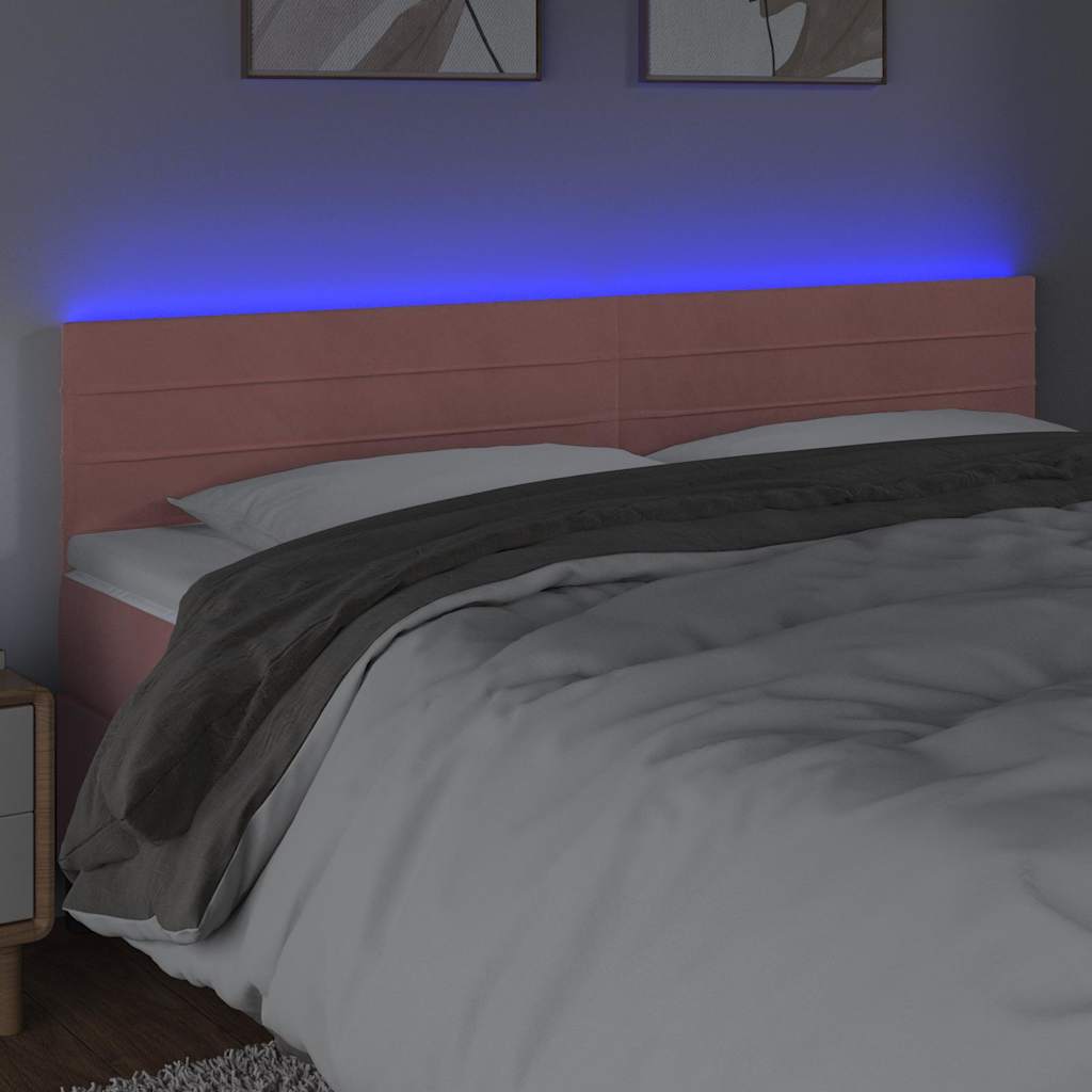 Rózsaszín bársony LED-es fejtámla 160x5x78/88 cm 3