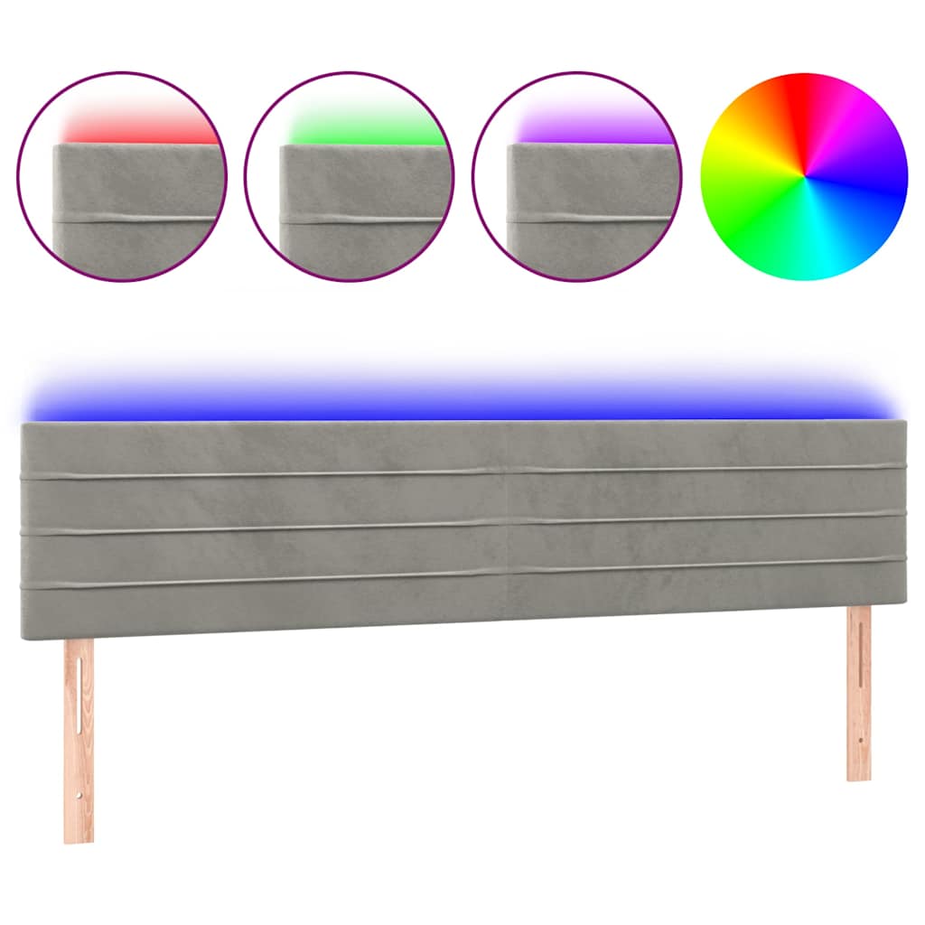 Világosszürke bársony LED-es fejtámla 200x5x78/88 cm 2