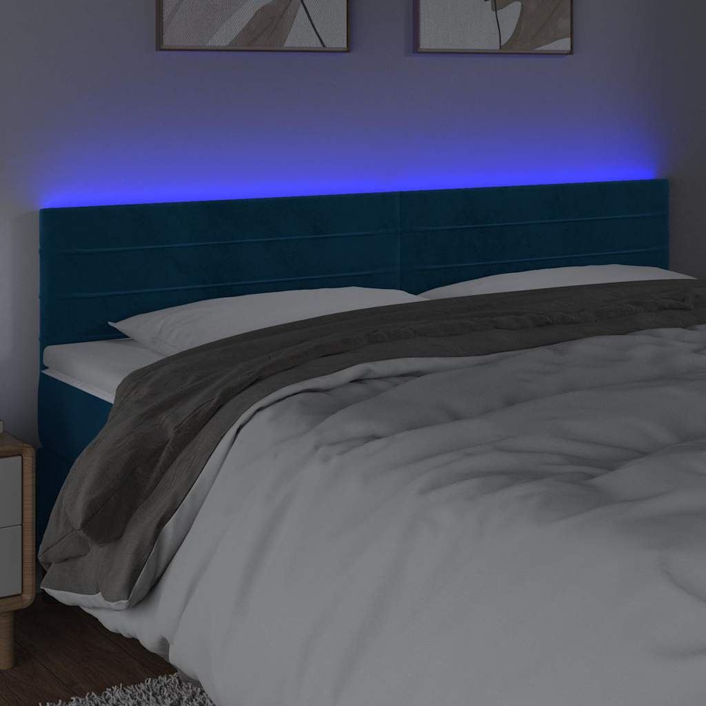 Sötétkék bársony LED-es fejtámla 200x5x78/88 cm 3
