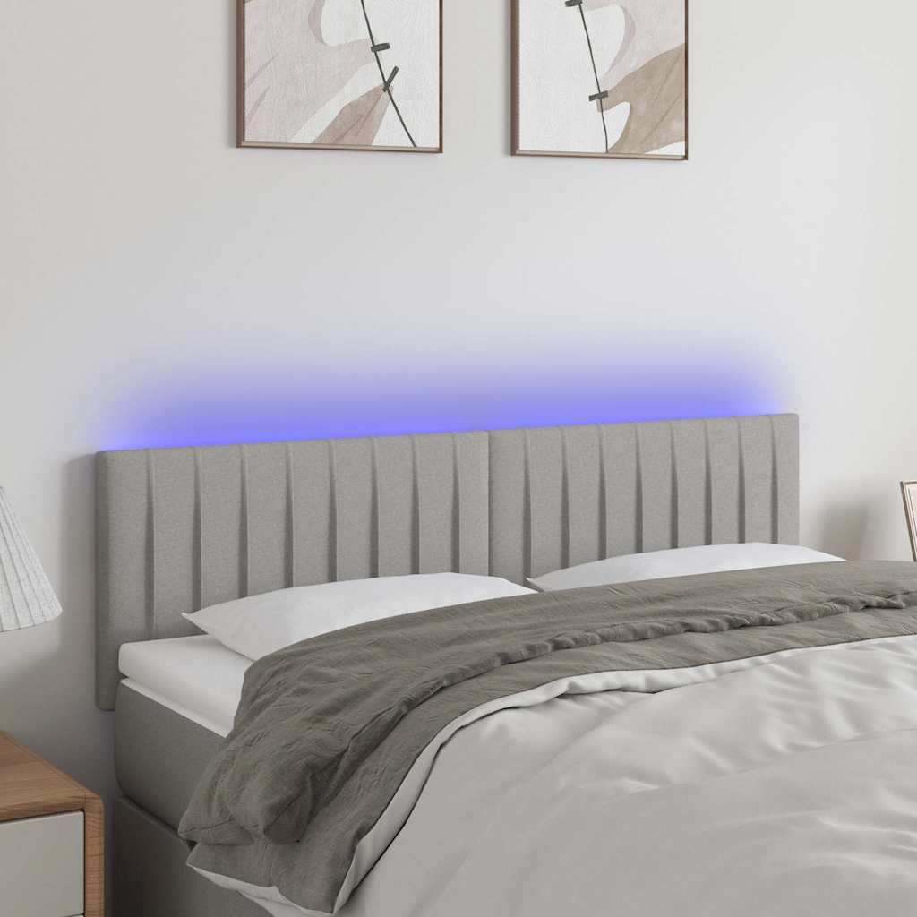 Világosszürke szövet LED-es fejtámla 144 x 5 x 78/88 cm