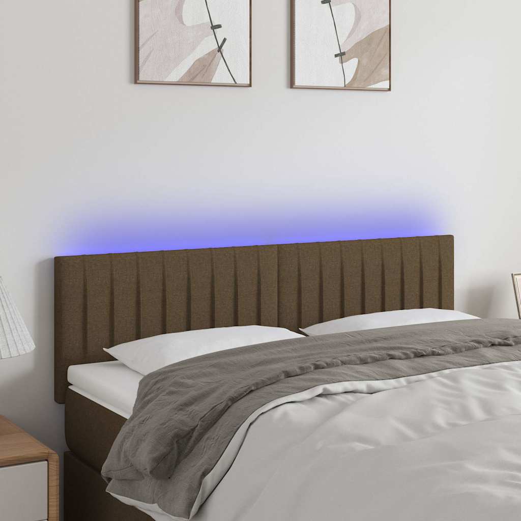 Sötétbarna szövet LED-es fejtámla 144x5x78/88 cm