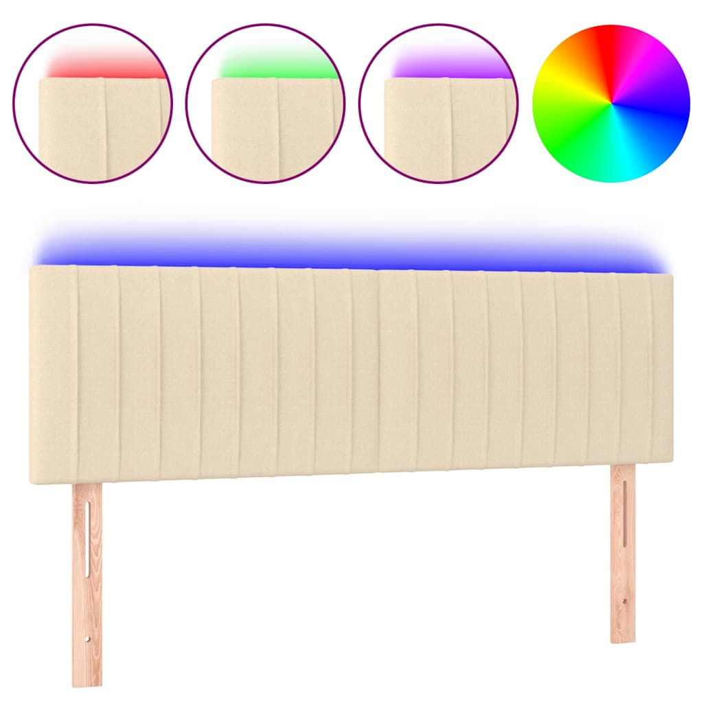 Krémszínű szövet LED-es fejtámla 144x5x78/88 cm 2
