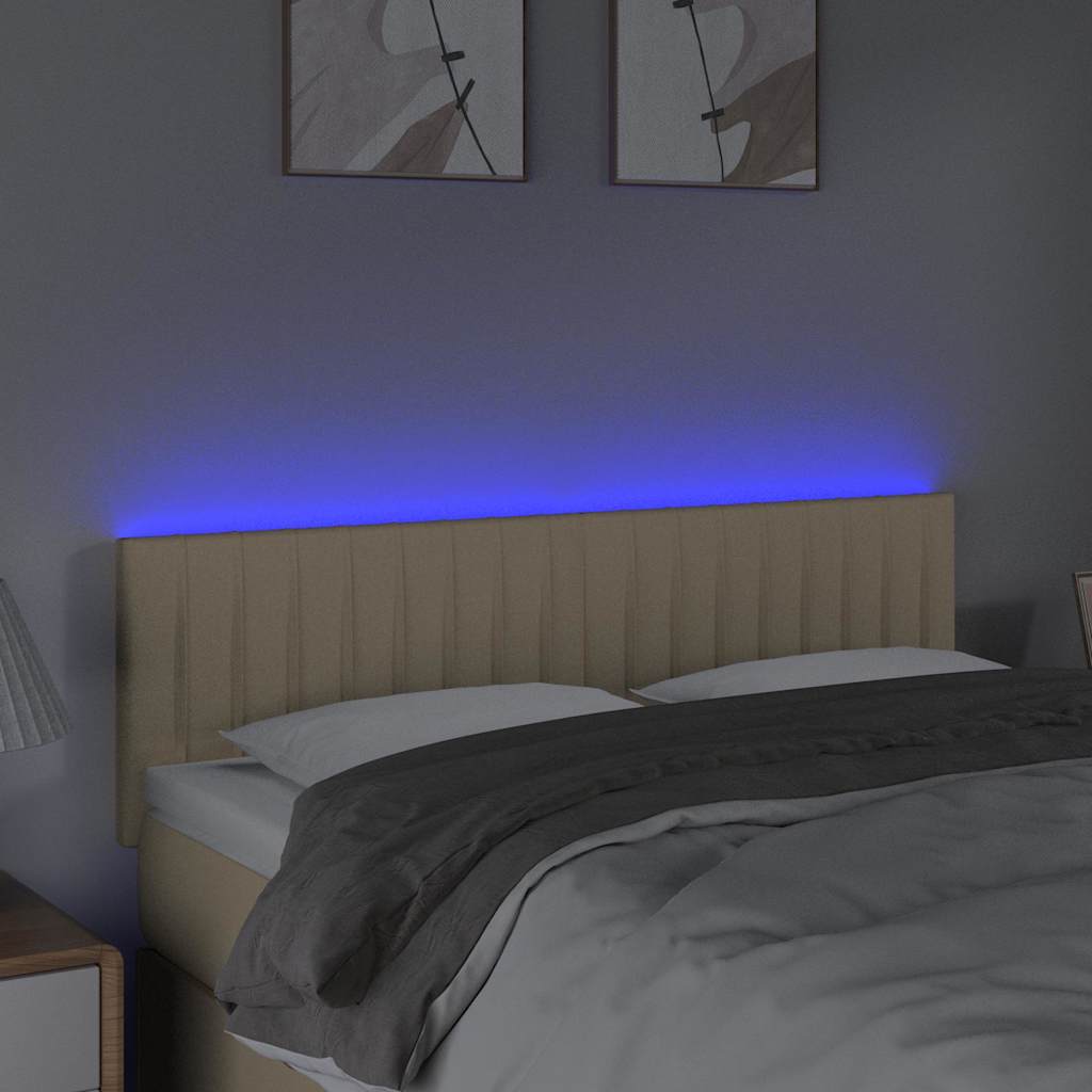 Krémszínű szövet LED-es fejtámla 144x5x78/88 cm 3