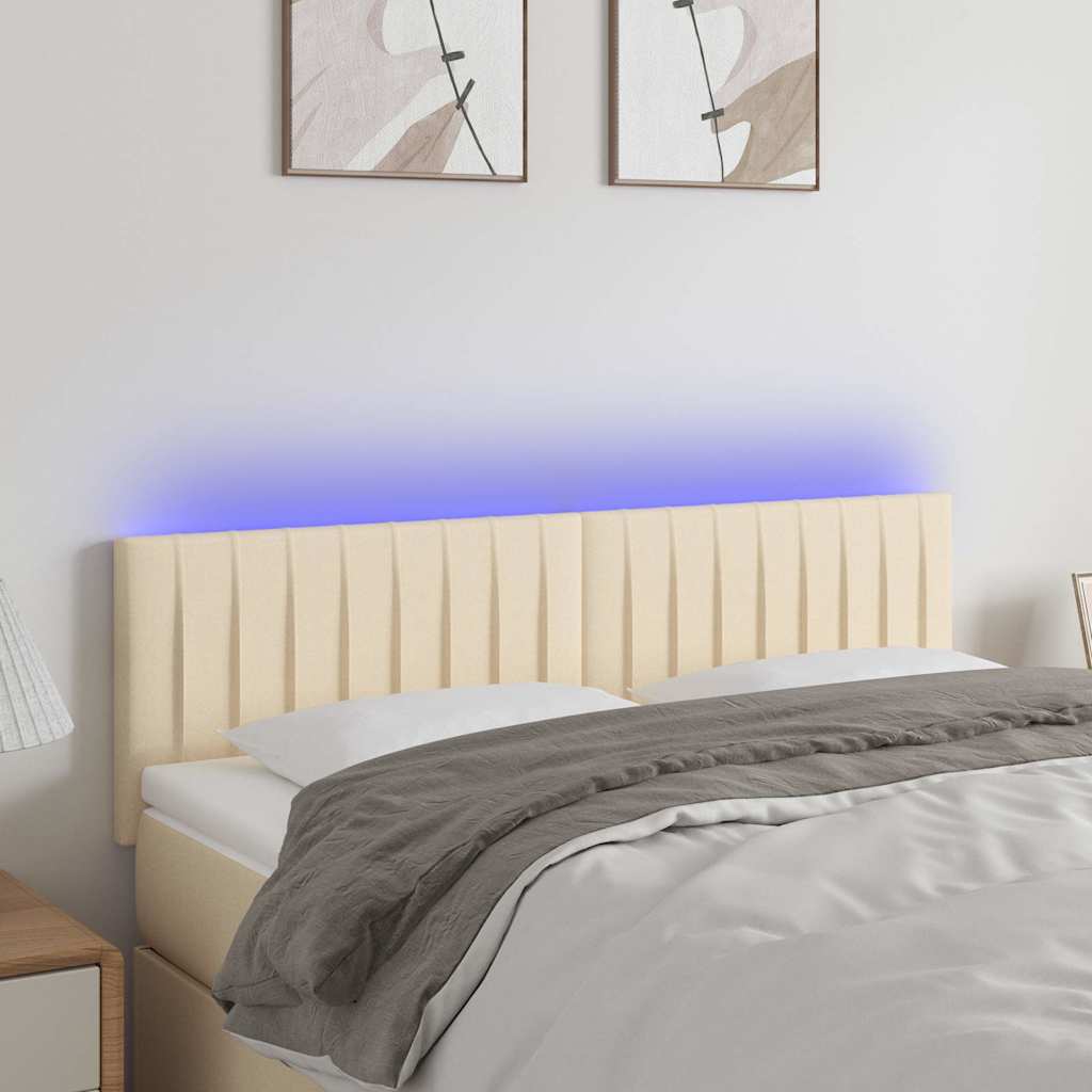 Krémszínű szövet LED-es fejtámla 144x5x78/88 cm