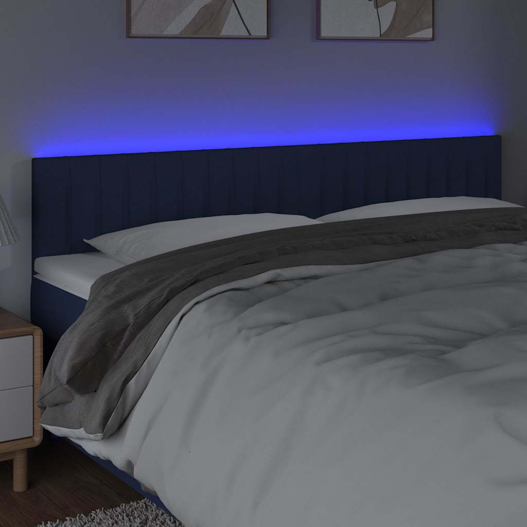 Kék szövet LED-es fejtámla 180x5x78/88 cm 3