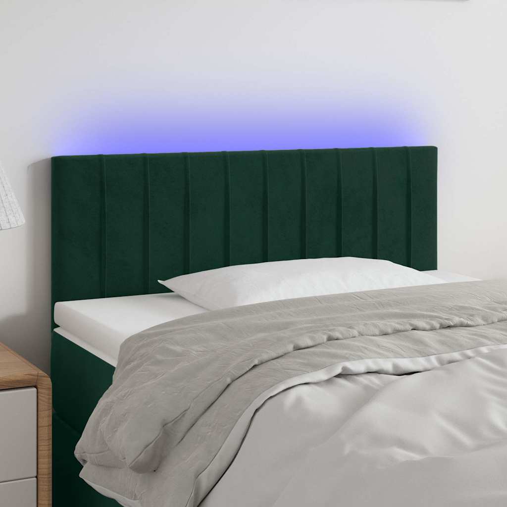 Sötétzöld bársony LED-es fejtámla 100x5x78/88 cm