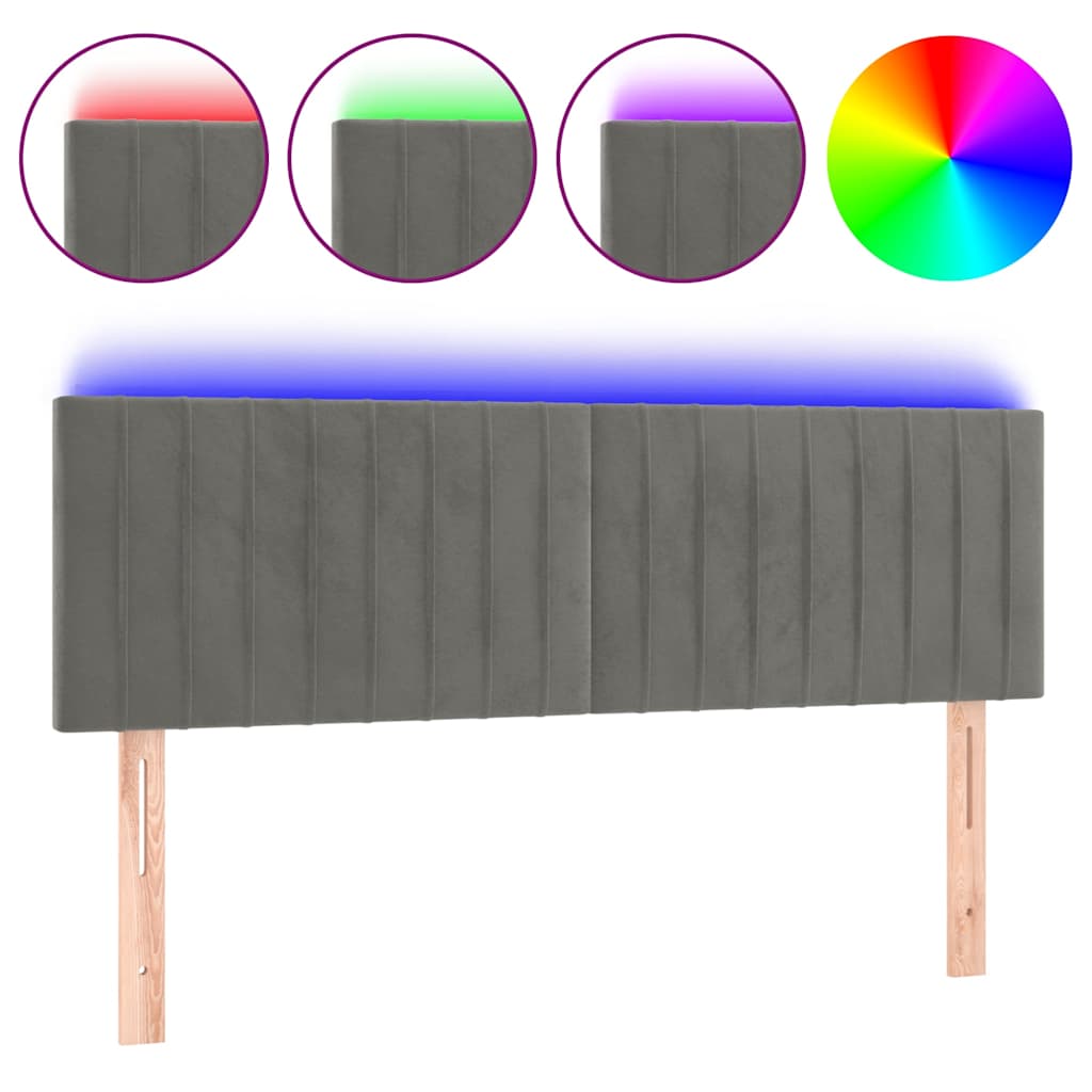 Világosszürke bársony LED-es fejtámla 144x5x78/88 cm 2