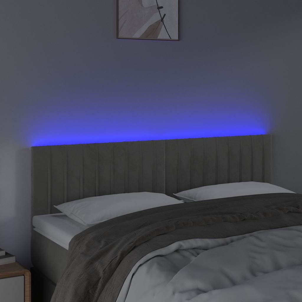 Világosszürke bársony LED-es fejtámla 144x5x78/88 cm 3