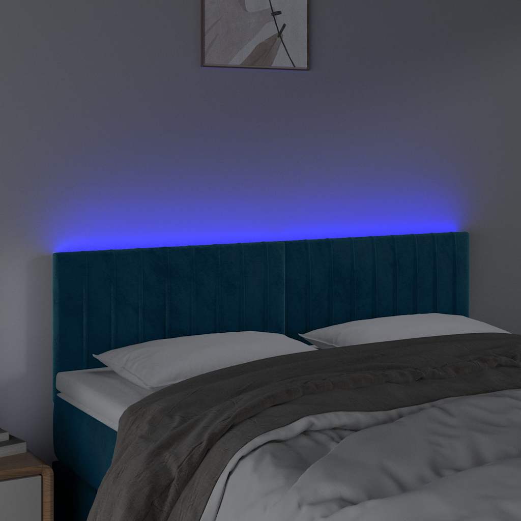 Sötétkék bársony LED-es fejtámla 144x5x78/88 cm 3