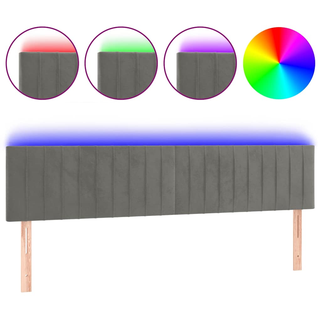 Világosszürke bársony LED-es fejtámla 180x5x78/88 cm 2