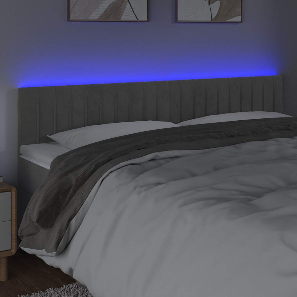 Világosszürke bársony LED-es fejtámla 180x5x78/88 cm 3