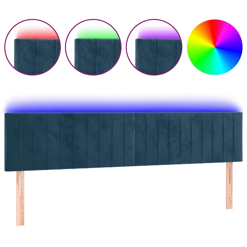 Sötétkék bársony LED-es fejtámla 180x5x78/88 cm 2