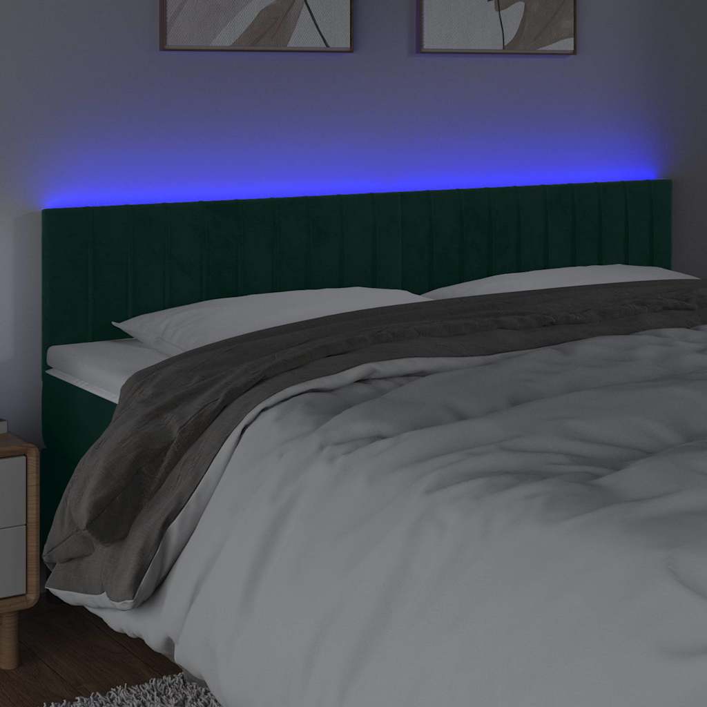 Sötétzöld bársony LED-es fejtámla 200x5x78/88 cm 3