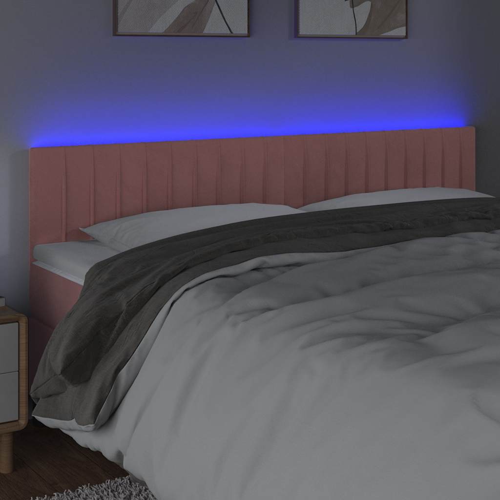 Rózsaszín bársony LED-es fejtámla 200x5x78/88 cm 3