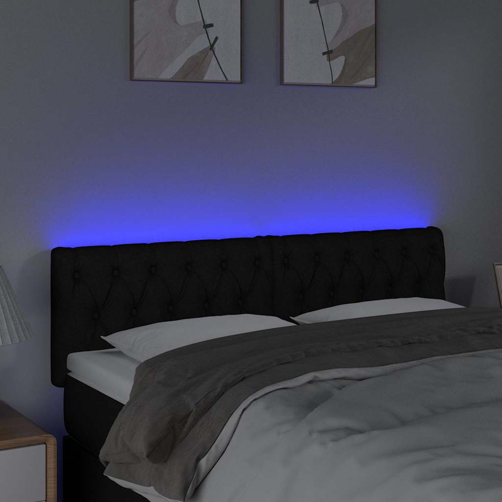 Fekete szövet LED-es fejtámla 160x7x78/88 cm 3