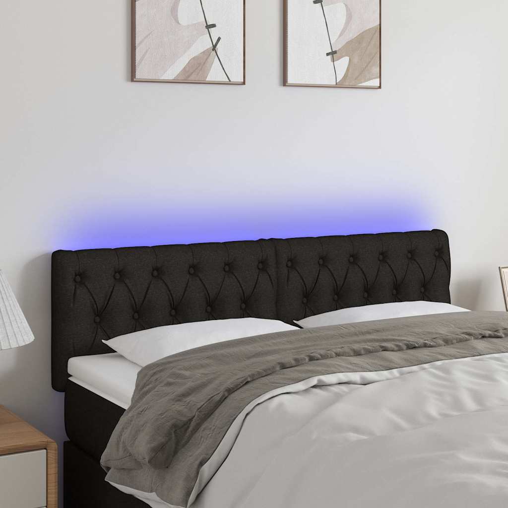 Fekete szövet LED-es fejtámla 160x7x78/88 cm
