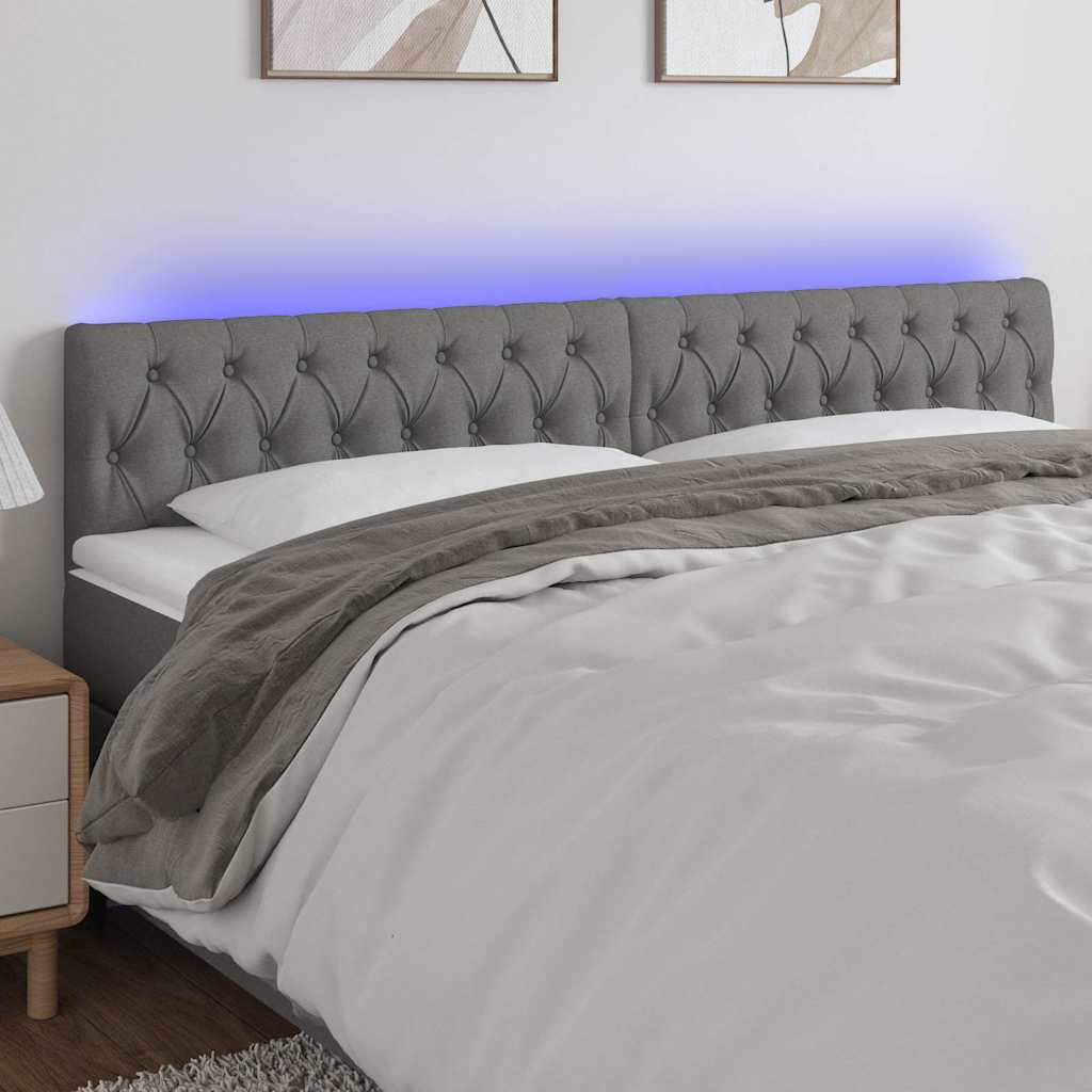 Sötétszürke szövet LED-es fejtámla 180x7x78/88 cm