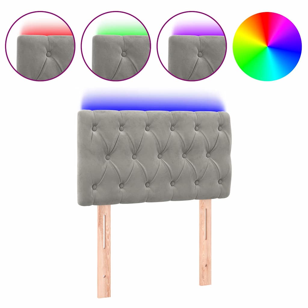 Világosszürke bársony LED-es fejtámla 80x7x78/88 cm 2