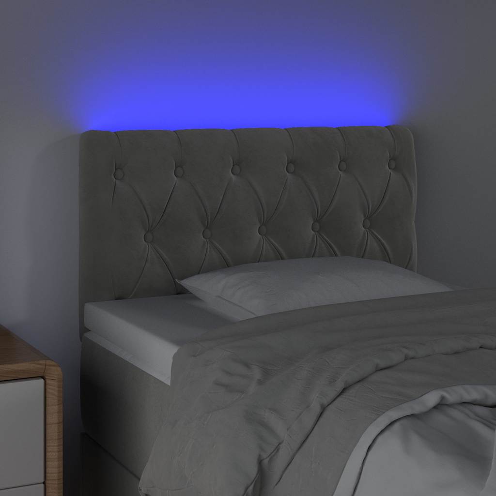 Világosszürke bársony LED-es fejtámla 80x7x78/88 cm 3