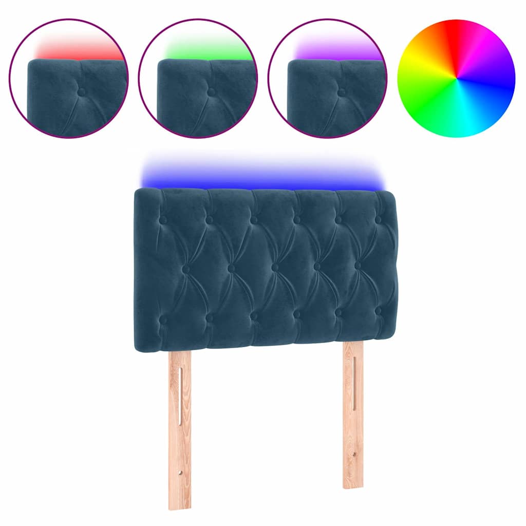 Sötétkék bársony LED-es fejtámla 80 x 7 x 78/88 cm 2