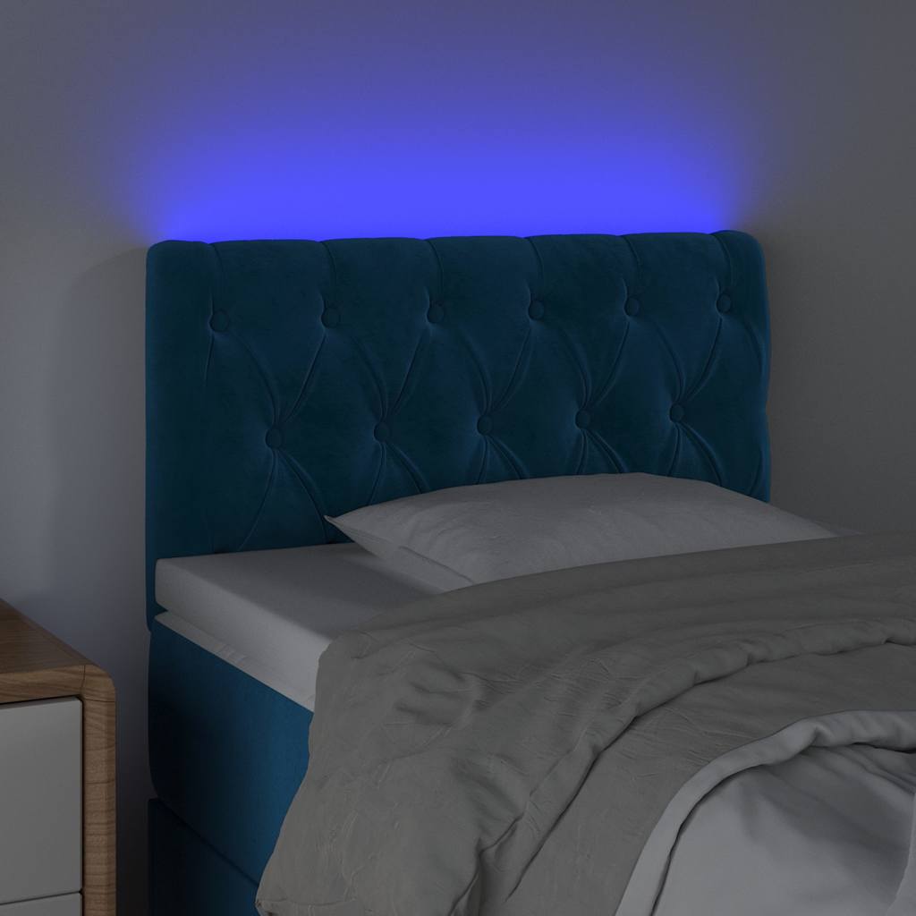 Sötétkék bársony LED-es fejtámla 80 x 7 x 78/88 cm 3