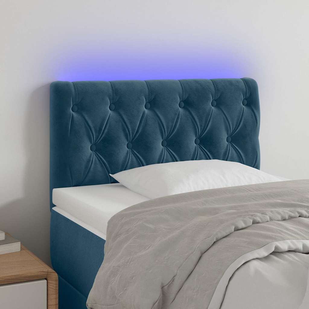 Sötétkék bársony LED-es fejtámla 80 x 7 x 78/88 cm