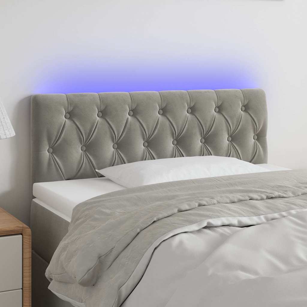 Világosszürke bársony LED-es fejtámla 90 x 7 x 78/88 cm