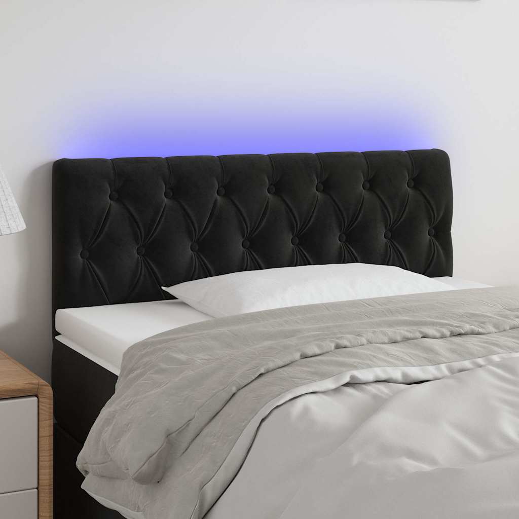 Fekete bársony LED-es fejtámla 90 x 7 x 78/88 cm
