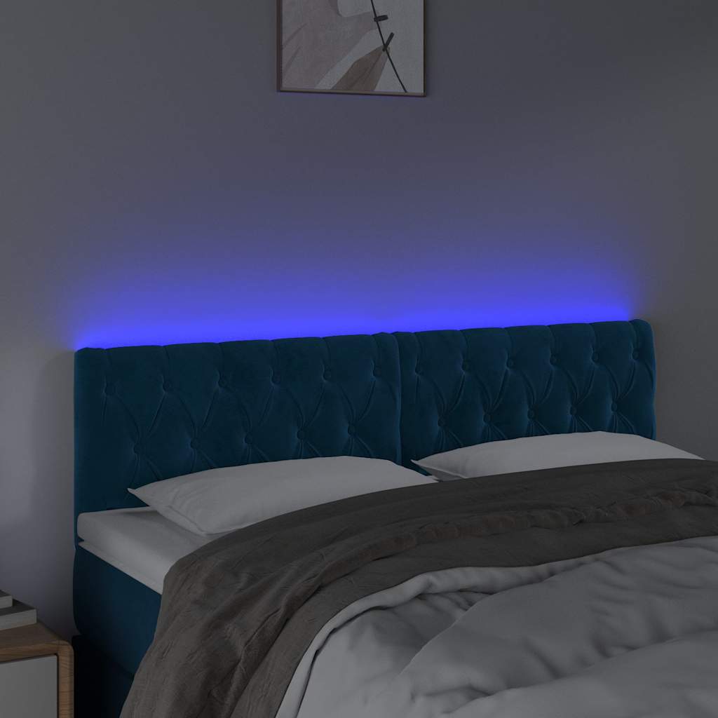 Sötétkék bársony LED-es fejtámla 144 x 7 x 78/88 cm 3