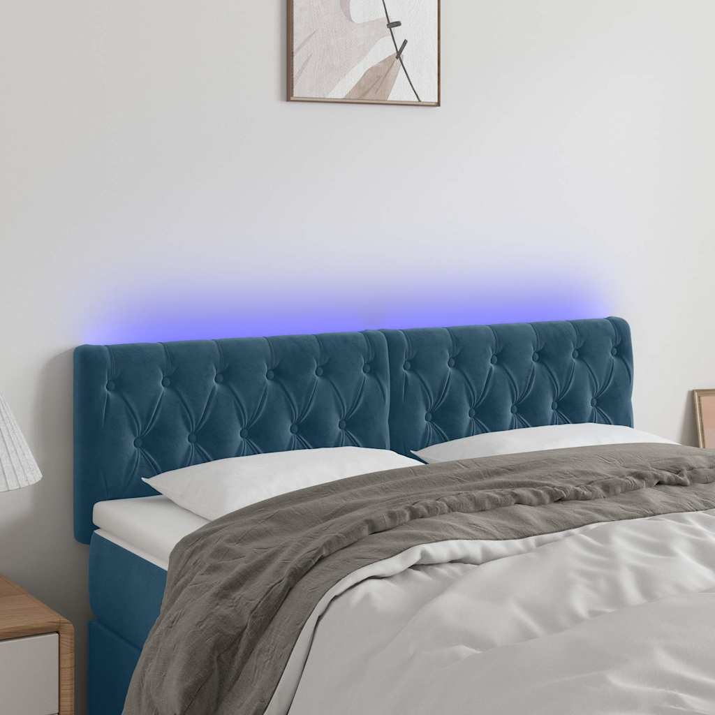 Sötétkék bársony LED-es fejtámla 144 x 7 x 78/88 cm