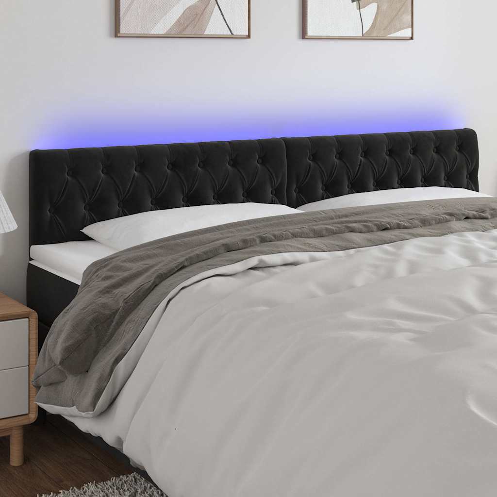 Fekete bársony LED-es fejtámla 180 x 7 x 78/88 cm