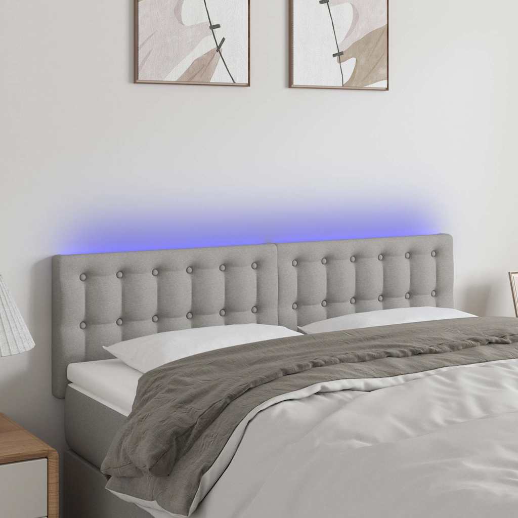 Világosszürke szövet LED-es fejtámla 144 x 5 x 78/88 cm