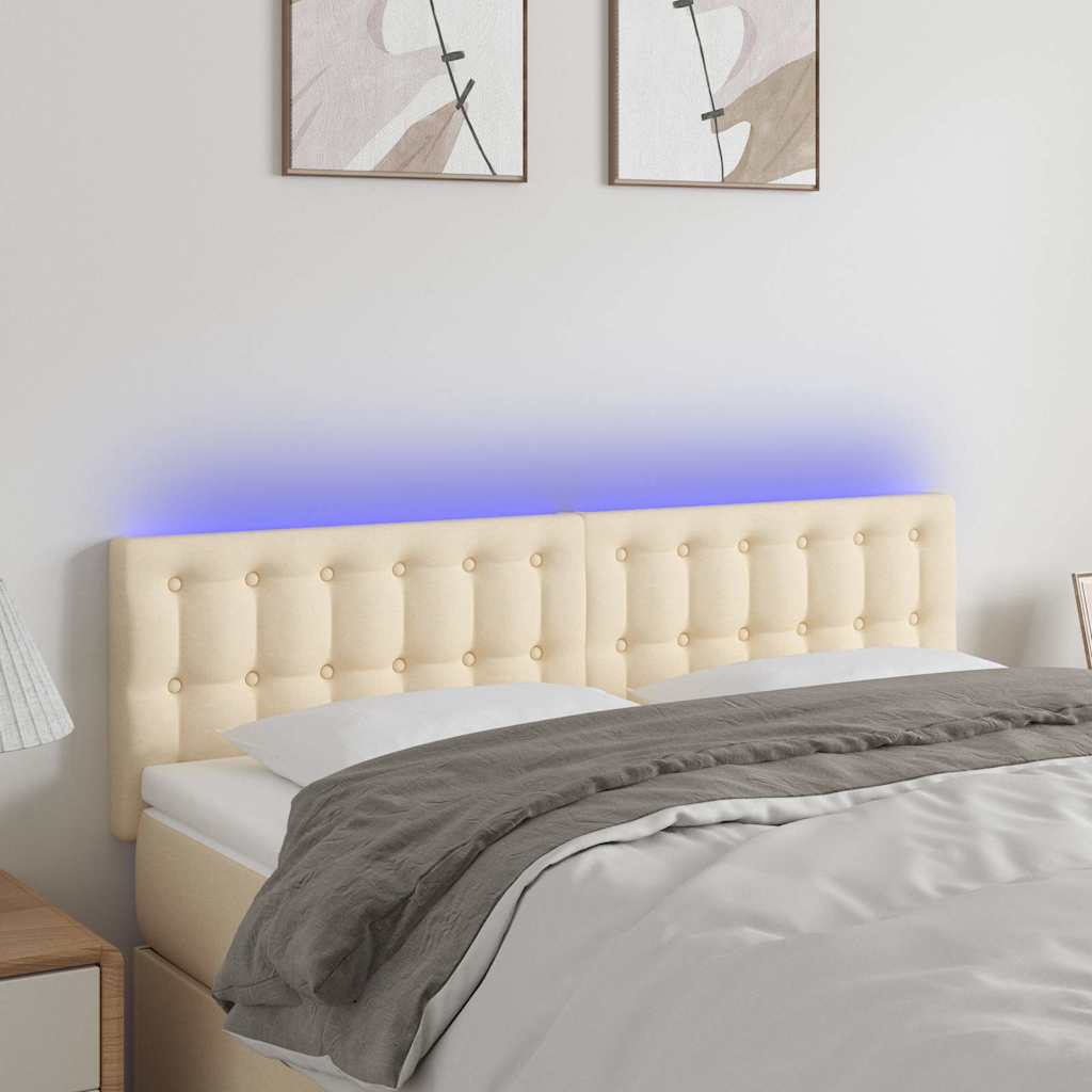 Krémszínű szövet LED-es fejtámla 144x5x78/88 cm