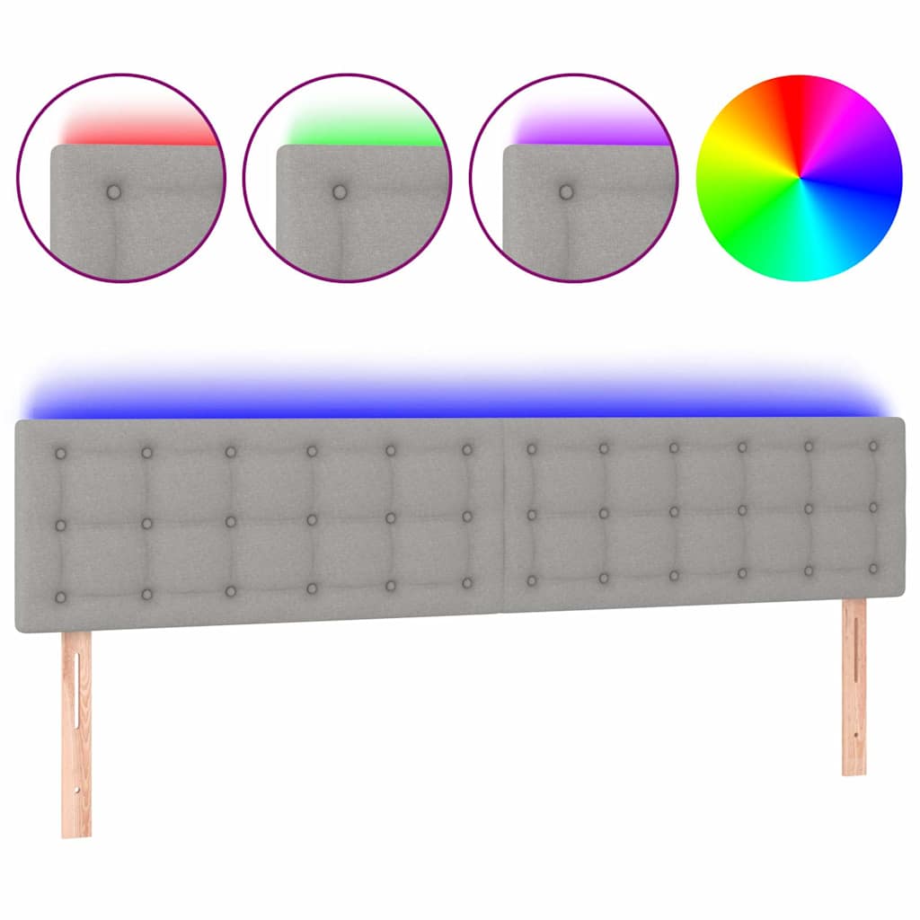 Világosszürke szövet LED-es fejtámla 200x5x78/88 cm 2