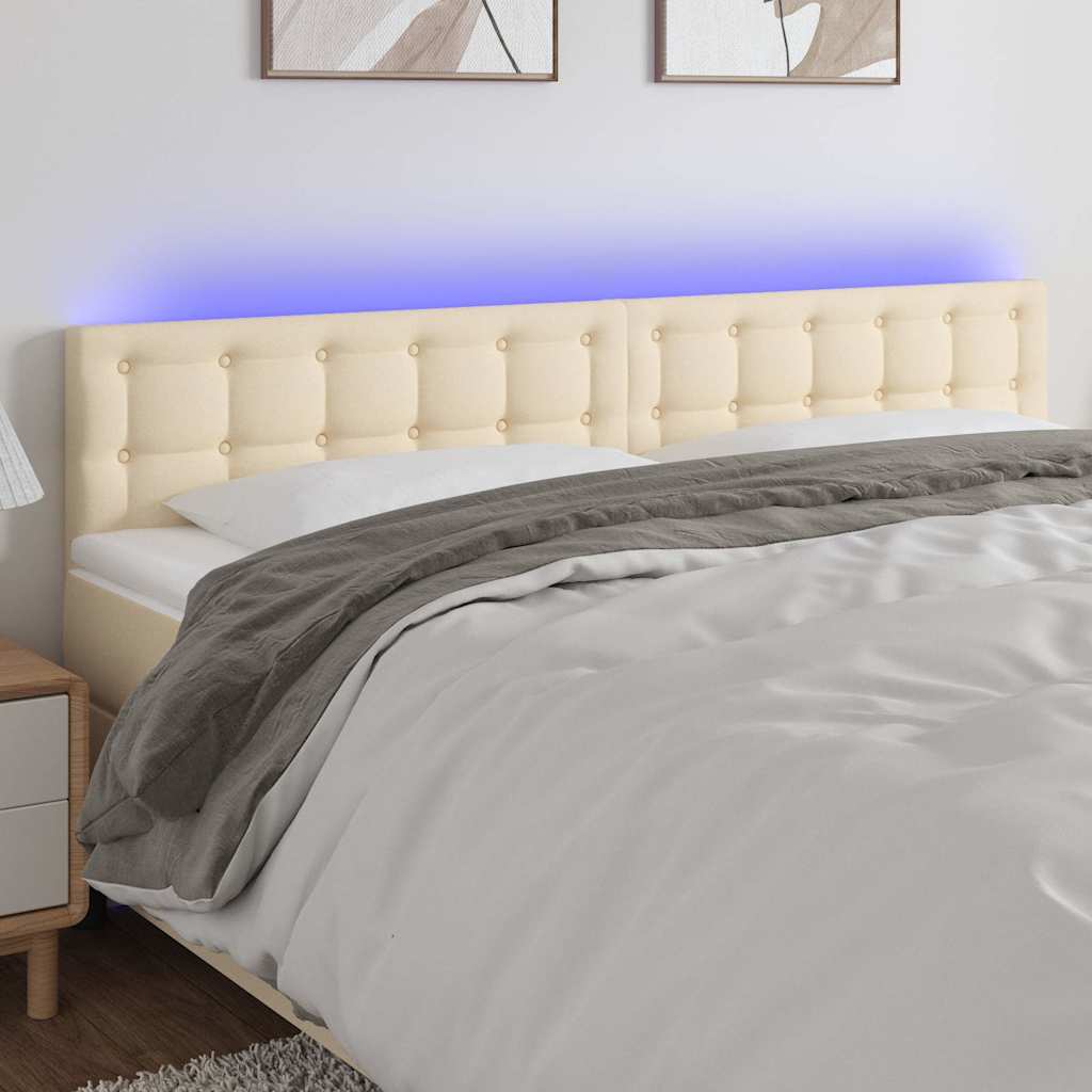 Krémszínű szövet LED-es fejtámla 200x5x78/88 cm