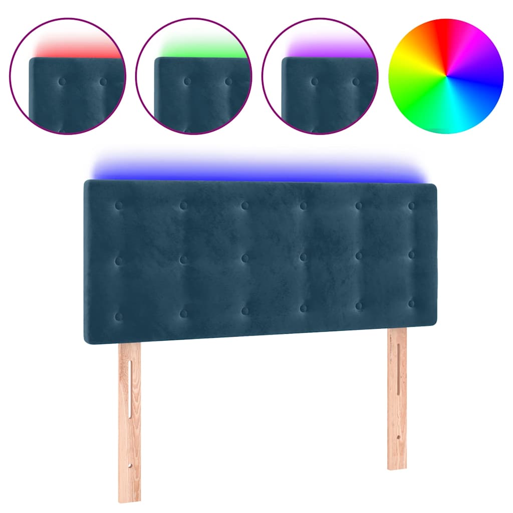 Sötétkék bársony LED-es fejtámla 80 x 5 x 78/88 cm 2