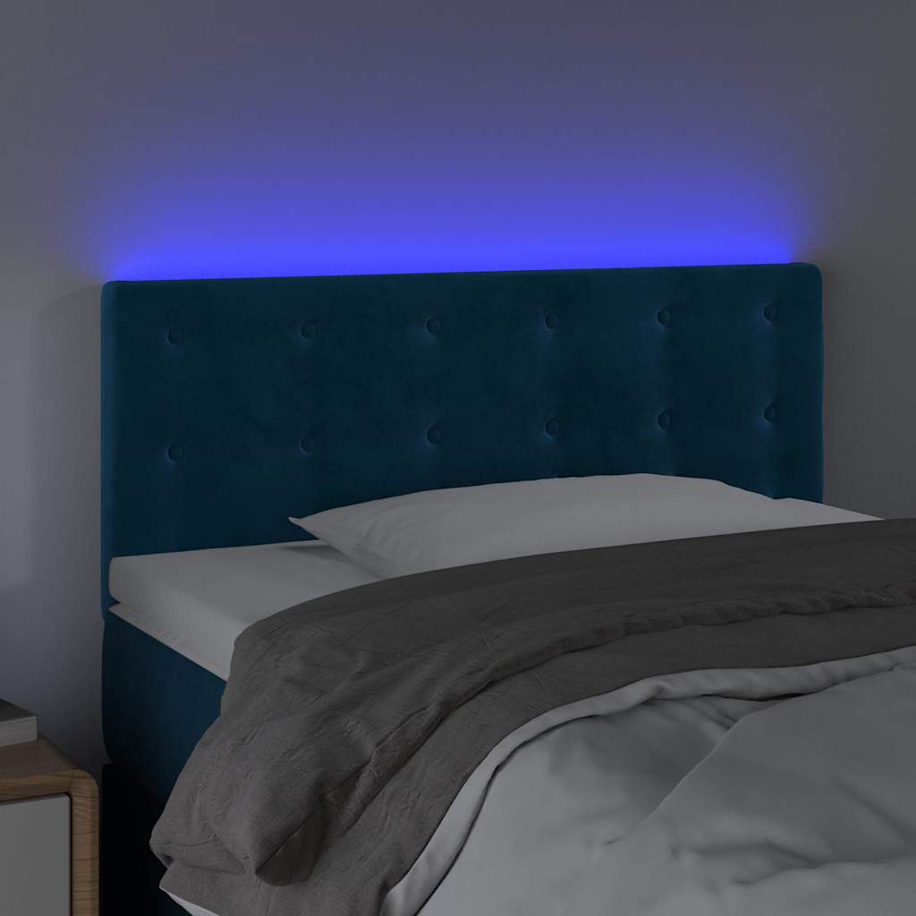 Sötétkék bársony LED-es fejtámla 80 x 5 x 78/88 cm 3