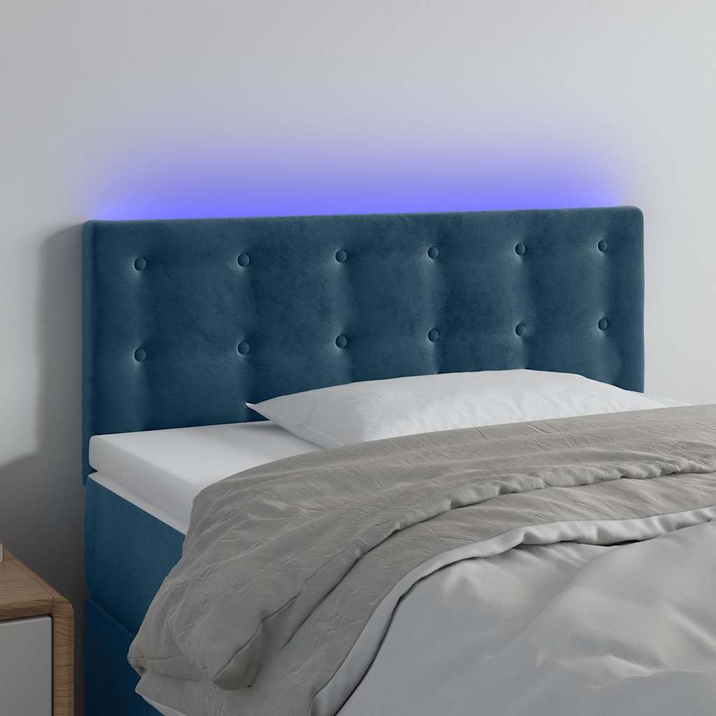 Sötétkék bársony LED-es fejtámla 80 x 5 x 78/88 cm