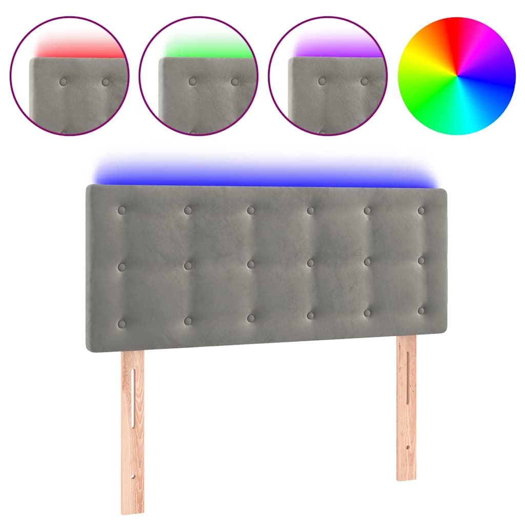 Világosszürke bársony LED-es fejtámla 90x5x78/88 cm 2