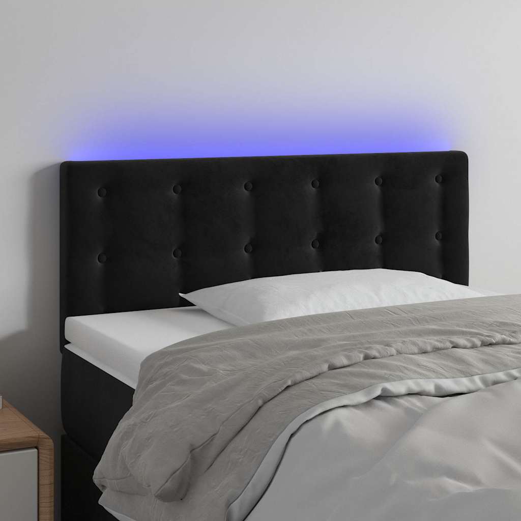 Fekete bársony LED-es fejtámla 90x5x78/88 cm