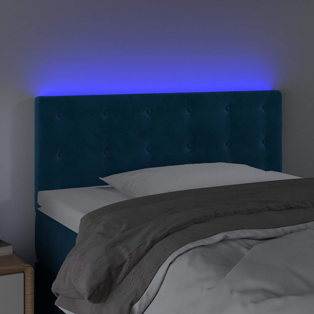 Sötétkék bársony LED-es fejtámla 90x5x78/88 cm 3