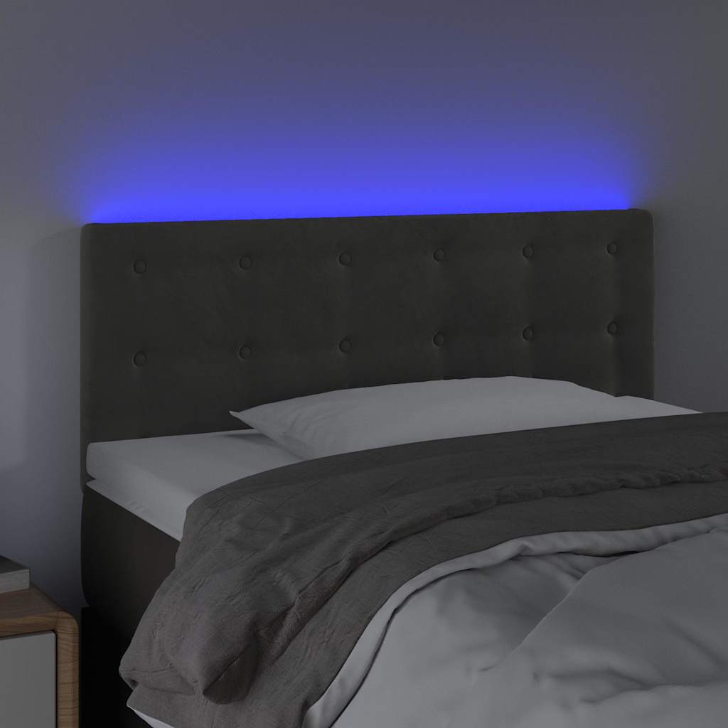 Sötétszürke bársony LED-es fejtámla 100x5x78/88 cm 3