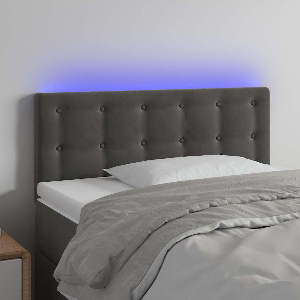 Sötétszürke bársony LED-es fejtámla 100x5x78/88 cm