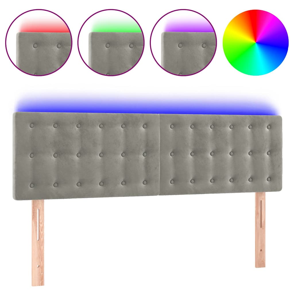Világosszürke bársony LED-es fejtámla 144x5x78/88 cm 2