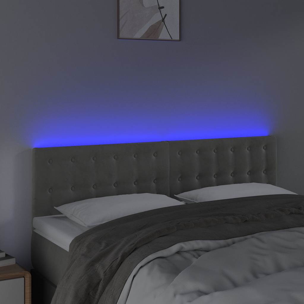 Világosszürke bársony LED-es fejtámla 144x5x78/88 cm 3