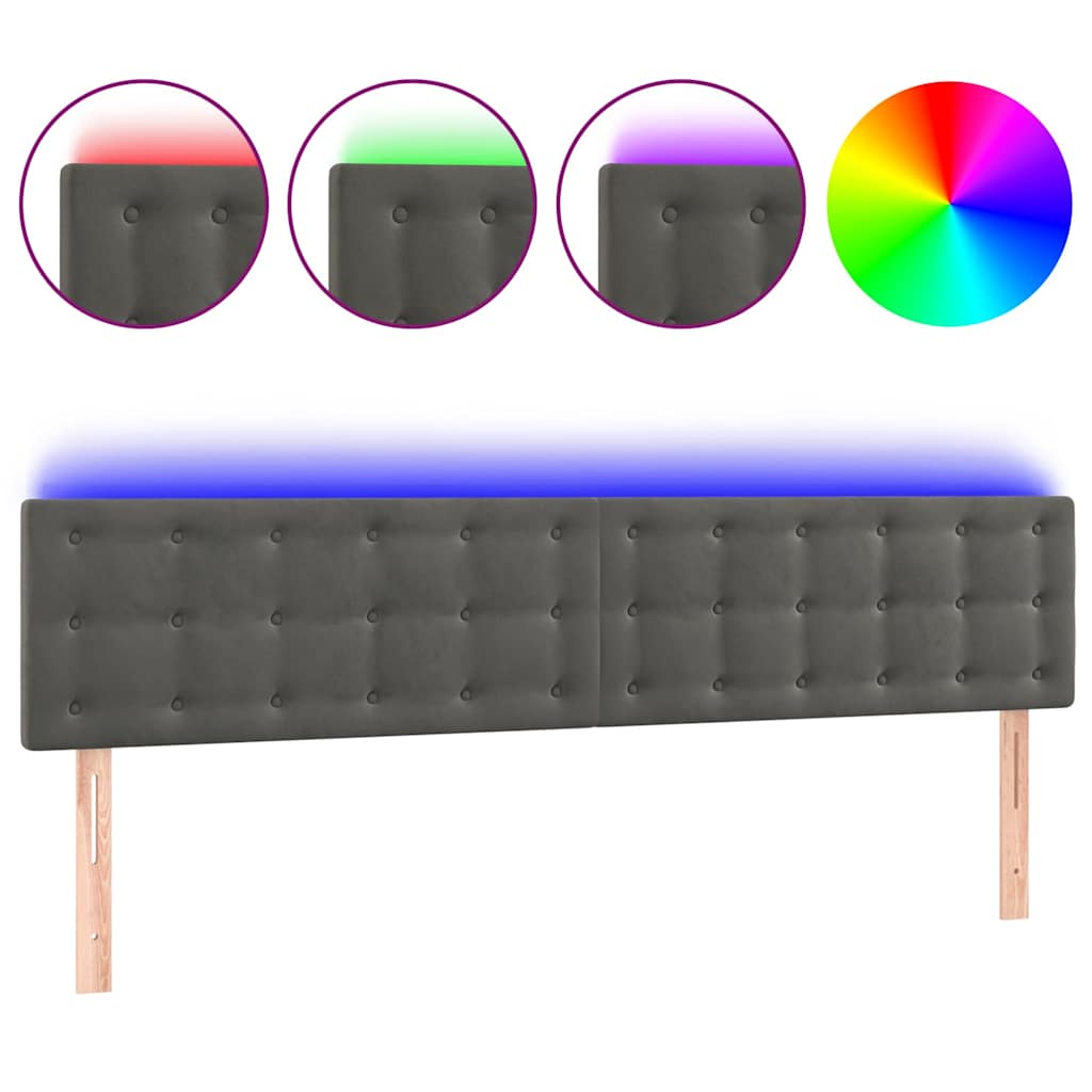 Sötétszürke bársony LED-es fejtámla 180x5x78/88 cm 2