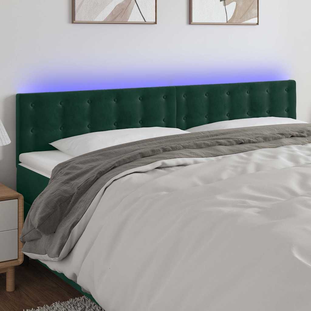 Sötétzöld bársony LED-es fejtámla 200x5x78/88 cm
